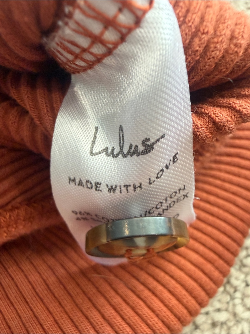 Lulu's Rust Ribbed Off-Shoulder Long-Sleeve Bodysuit - Picture 4 of 4